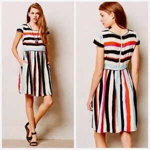 Anthropologie Maeve Peralta Striped Fit and Flare Lined Dress Size 2 (X-Small)
